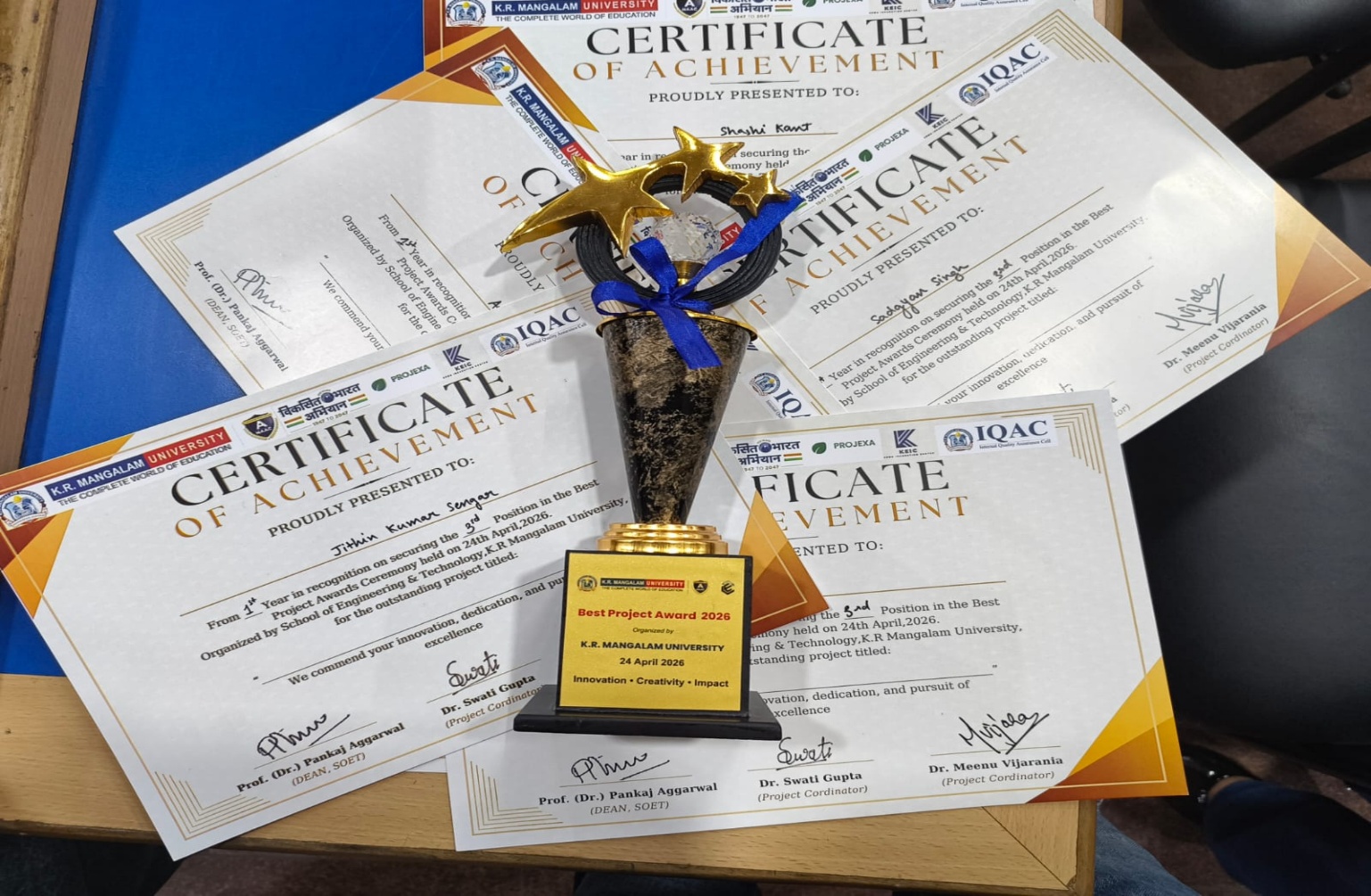 Best Project Award 2026 trophy and certificates
